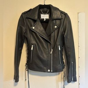 BCBGeneration Leather Moto Jacket with Laced-up Sides Sz Small